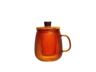tasse à thé  avec filtre en verre borosilicate strié 600ml orange foncé (par 4 pcs.)