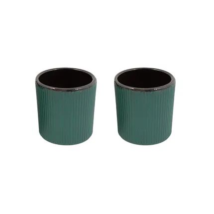 set van geribbelde 2 theekopjes uit gietijzer 120ml met interne emaillaag Forest Green