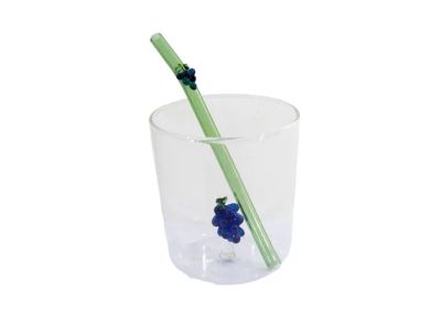 set van glas 300ml en rietje met uit borosilicaatglas druif