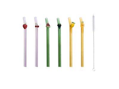 set van 6 rietjes met fruit uit borosilicaat met borstel 16cm