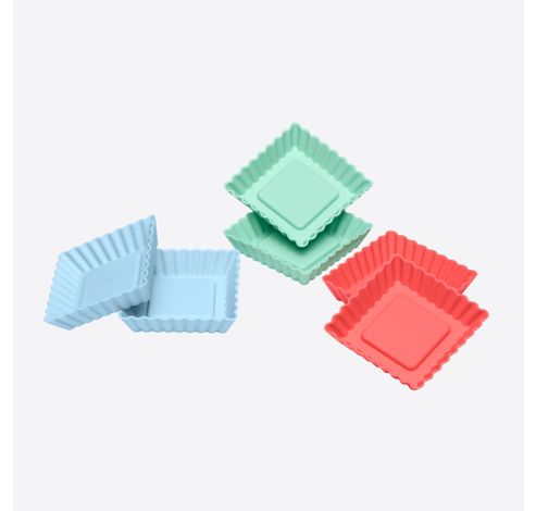 Lurch Flexiform 6 flanvormen uit silicone groen, blauw en rood 8.4x8.4x1.9cm  Lurch