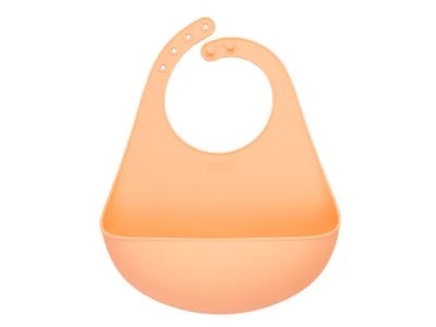 Little bavoir avec plateau de collecte en silicone abricot 27x22x6cm