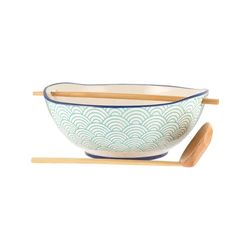 Typhoon World Foods bol à soupe de nouilles en poterie avec cuillère et baguettes en bam  