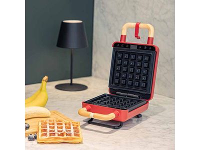 2-in-1 Croque - Wafelijzer Rood Wisselbare Platen 13x12cm
