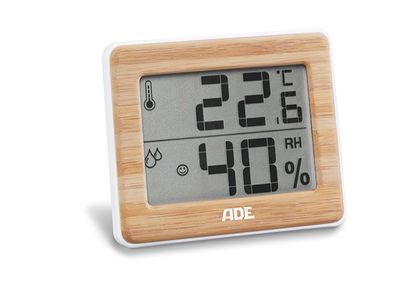 Thermo- En Hydrometer Bamboo 9,9x8,1xh1,3cm - Incl. 1x Cr2025