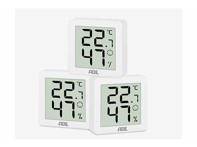 Ade Thermo- En  Hydrometer Set3 4,4x4,4xh1,5cm - Incl. 3x Cr2032