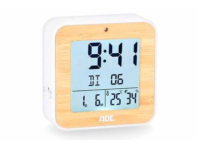 Digitale Alarmklok Bamboe Met Licht Sensor - Radiogestuurd - Incl. 2x Aa