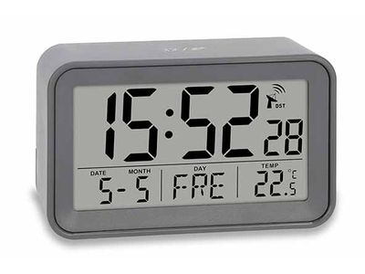 Digitale Alarmklok Grijs Radiogestuurd - Incl. 2x Aa