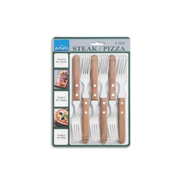 Pizza Natural Wood Steakvork Set6 