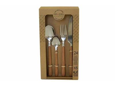 Pradel Essentiel Bosquet Bestekset 24pcs 18/0 - Handvat Met Houteffect