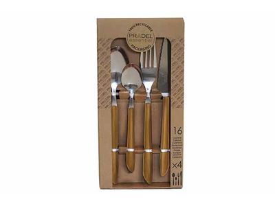 Pradel Essentiel Vibrato Bestekset 16pcs  Natuur 18/0 - Handvat Met Houteffect
