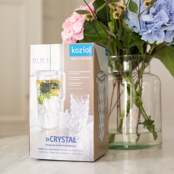 Koziol Crystal Waterkan 1,6L met 4 glazen