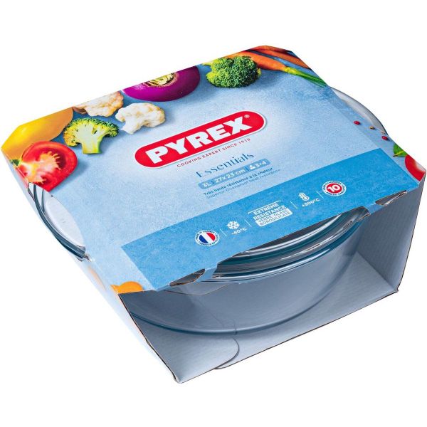 Pyrex Essentials Ovenschaal Rond met Deksel 2,4 liter - Borosilicaatglas - Transparant