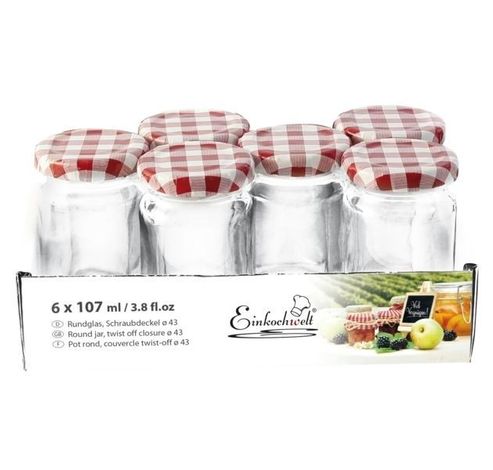 pots à confiture ronds avec couvercle losange rouge (6pcs)  Weck