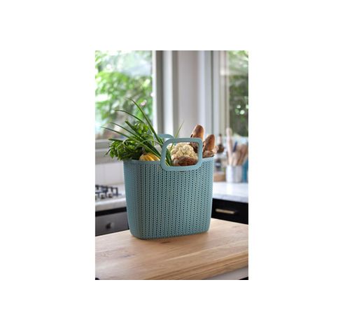 Curver Wasbox Knit 57L Misty Blue - Gebreide Look Opbergbox Met Handgrepen
