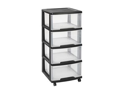 Essentials Ladesysteem 4x20l Wielen Zwart -transparant  37x39xh86cm