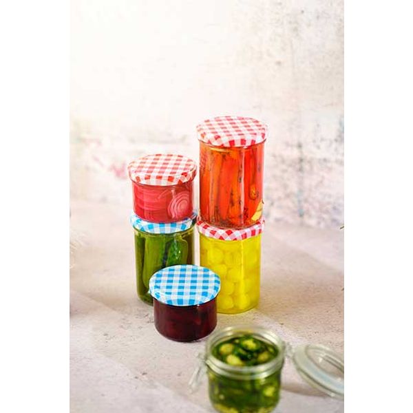 Cosy & Trendy Confituurbokaal Set6 Rond Glas 330ml 3x Blauw-wit3xrood-wit Deksel