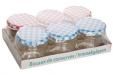 Confituurbokaal Set6 Rond Glas 330ml 3x Blauw-wit3xrood-wit Deksel