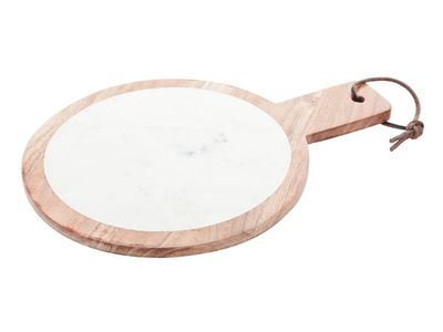 Kaasplank Marmer Wit D28xh36cm Met Hout - Rond - Met Handvat