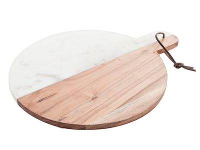 KAASPLANK MARMER WIT D30XH37CM MET HOUT