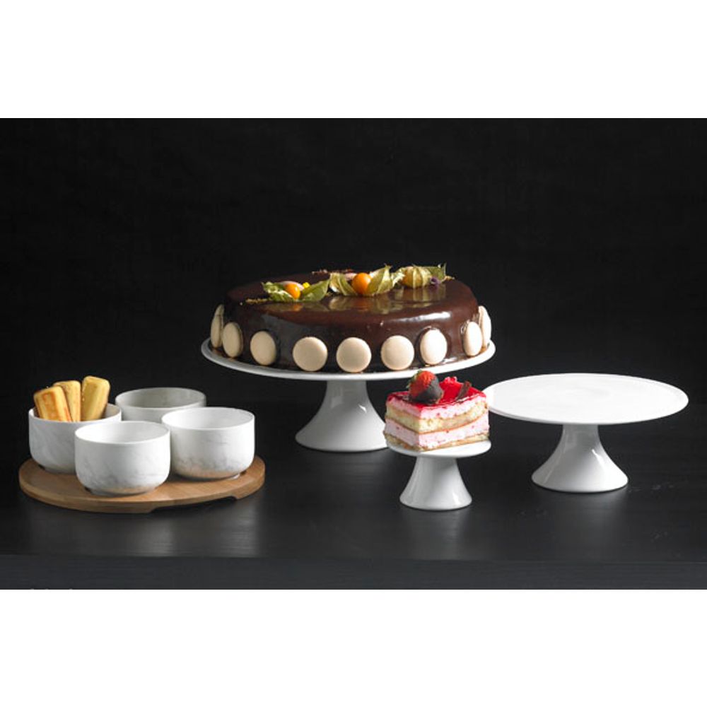 Cosy & Trendy Bowls Marble Grey Set5 4x Bowl-1x Bamboeplank Bowl D9xh6cm - Bambooplank D24.5cm