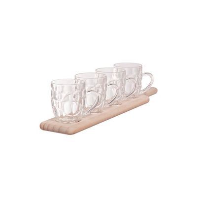 Degustatie Set Plank - 4 Pinten 285ml 48x10xh1.8cm - Glas D7.5x11.5xh9cm  Cosy & Trendy