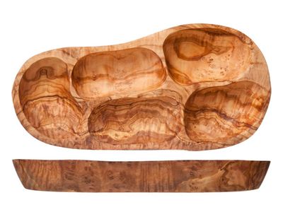 Antipasti Bord 3 Sectie Olijfhout 30-38cm X14-20cm X 5cm