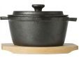 Gietijzer Potje 13,5cm Op Plankje 550ml Met Deksel-berkenhouten Plankje