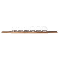 Aperoset 6 Glazen 1 Houten Plankje Glas D6.4x6cm Plankje 66.5x9.5x1.8cm 