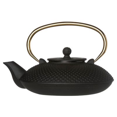 Nara Theepot 0.8l Mat Zwart Handvat Goud  Cosy & Trendy