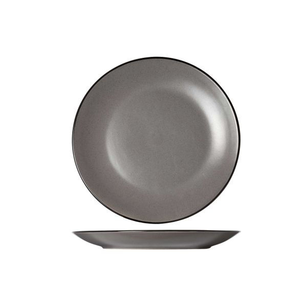 Speckle Grey Plat Bord D27cm Zwarte Boord 