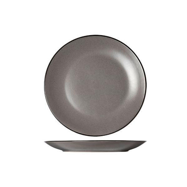 Speckle Grey Plat Bord D27cm Zwarte Boord 