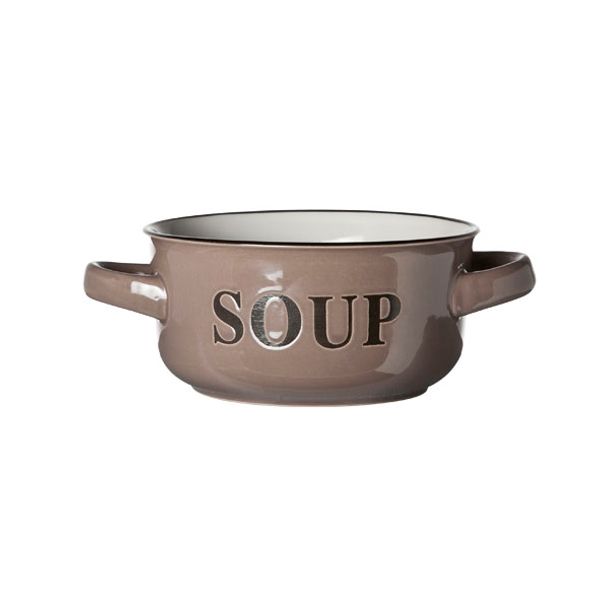 Cosy & Trendy Soep Kommetje Grey 13.5xh6.5cm Met Tekst Soup-  Handvaten 47cl