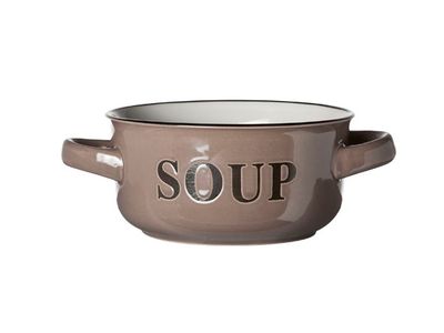 Soep Kommetje Grey 13.5xh6.5cm Met Tekst Soup-  Handvaten 47cl