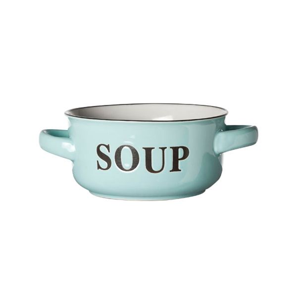 Cosy & Trendy Soep Kommetje Lichtblauw D13.5xh6.5cm Met Tekst Soup-  Handvaten 47cl