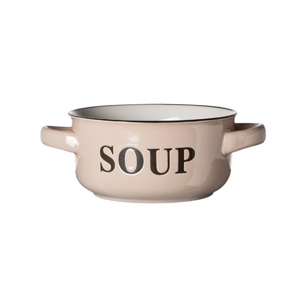 Soep Kommetje Cream D13.5xh6.5cm Met Tekst Soup-  Handvaten  47cl 