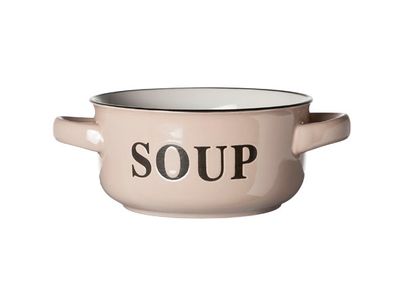 Soep Kommetje Cream D13.5xh6.5cm Met Tekst Soup-  Handvaten  47cl