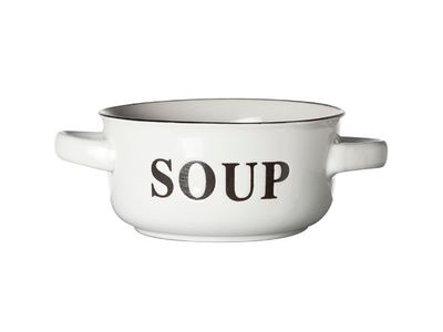 Soep Kommetje Wit D13.5xh6.5cm Met Tekst Soup-  Handvaten 47cl