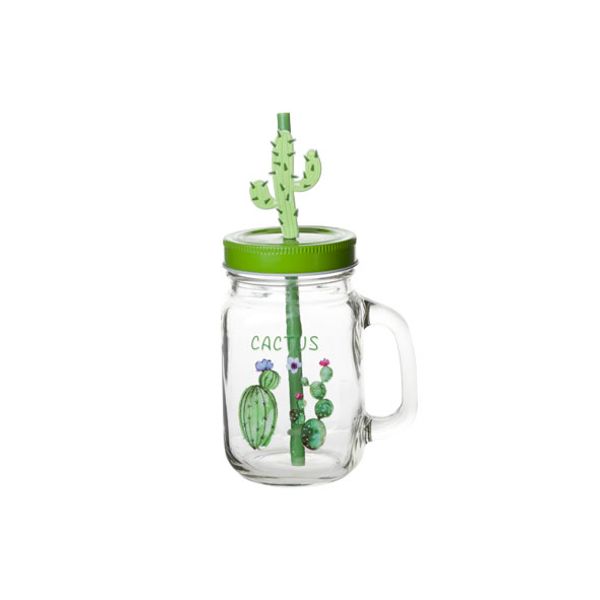 Cosy & Trendy Cactus Bokaal Met Oor D7xh13cm Green Met Deco-rietje