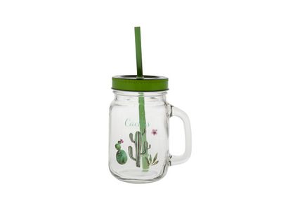 Cactus Bokaal Met Oor D7xh13cm Green Met Deco-rietje