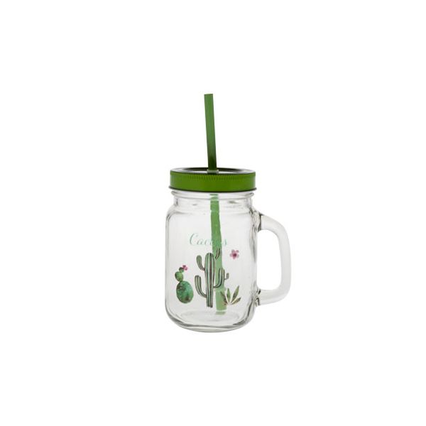 Cosy & Trendy Cactus Bokaal Met Oor D7xh13cm Green Met Deco-rietje