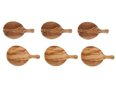 Hapjesplankje Rond Met Steel Set4 9,5x6xh1cm Olijfhout