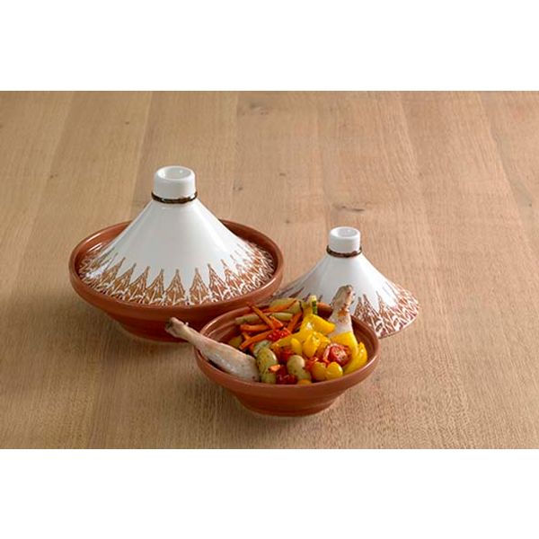 Tajine Ikat Terracotta 22 Cm Rood Wit 0300042.12119 