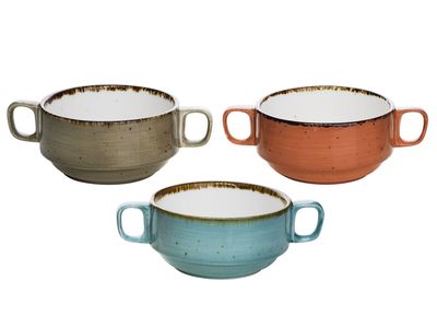 Brisbane Soepkom 3 Ass D10xh5,3cm 2 Grepen - Blue-grey-orange