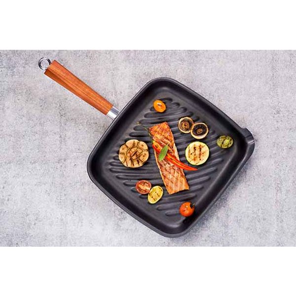 Cosy & Trendy Authentic Cook Grillpan 28x26cm Koolstofstaal Wooden Handle