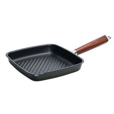 Authentic Cook Poele A Grill 28x26cm Acier Carbone Wooden Handle 