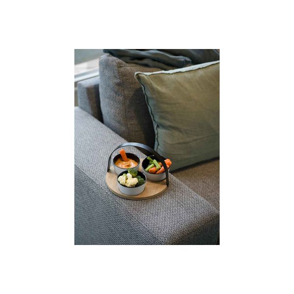 Cosy & Trendy Tapasset Bamboe Plank D20cm Rond 3 Bowls 10x4cm Zwart Wit - Metalen Handle