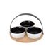 Cosy & Trendy Tapasset Bamboe Plank D20cm Rond 3 Bowls 10x4cm Zwart Wit - Metalen Handle