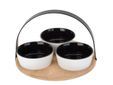 Tapasset Bamboe Plank D20cm Rond 3 Bowls 10x4cm Zwart Wit - Metalen Handle