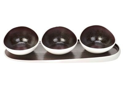 Aubergina Aperoset 4-delig 38,5x14,5cm Bord Met 3 Aperoschaaltjes D12xh7.2cm